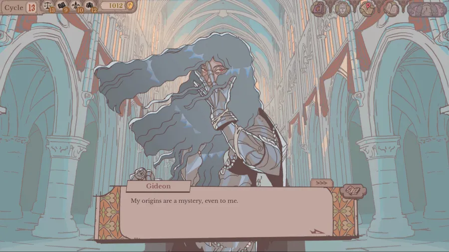 Sovereign Tower dialogue with a Knight in the Round Table hall